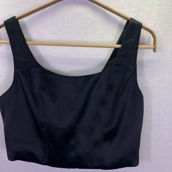 House of Harlow Black Smocked Back Bustier Corset Style Satin Crop Tank Medium - Picture 1 of 7
